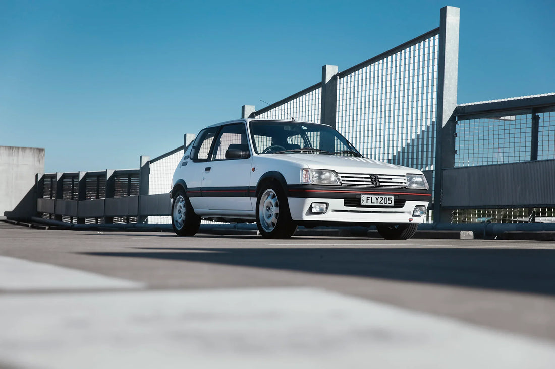 Clint Walzford’s white Peugeot 205 GTI