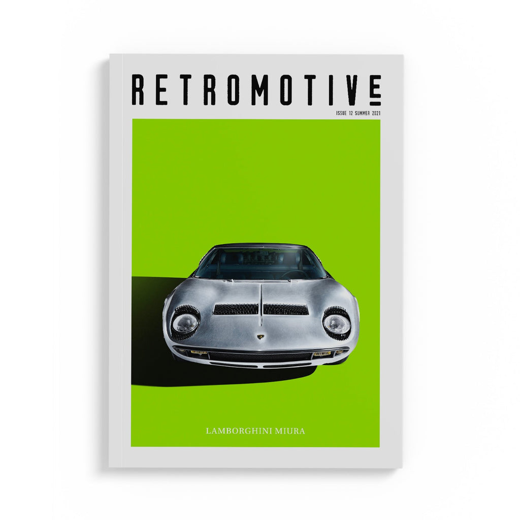 Retromotive Magazine Volume 12 — classic car magazine cover featuring Lamborghini Miura, Porsche 964 Turbo and Dodge Daytona