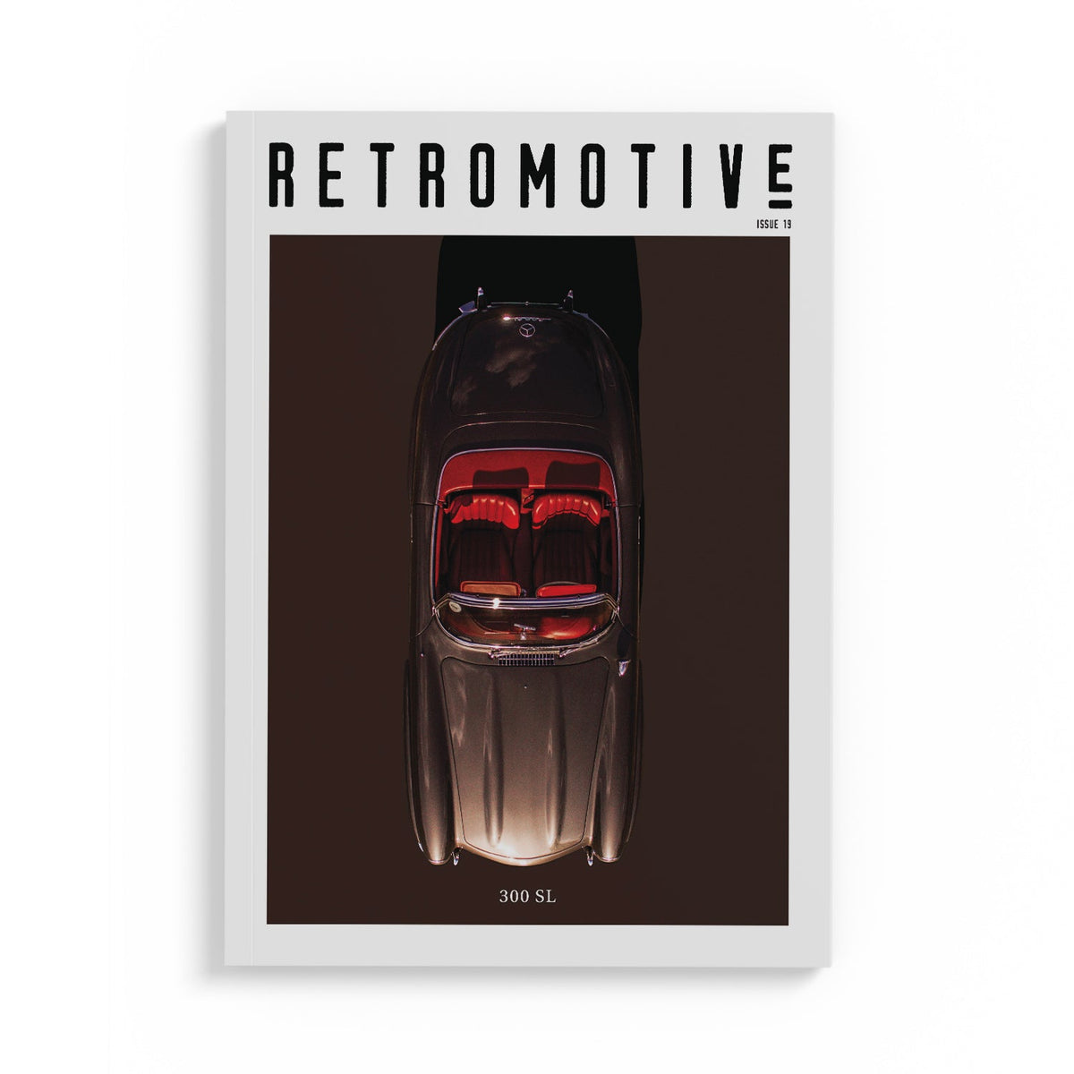 Retromotive Magazine Volume 19 — classic car magazine cover featuring Mercedes 300 SL, Jaguar XJ220 and Austin-Healey 3000