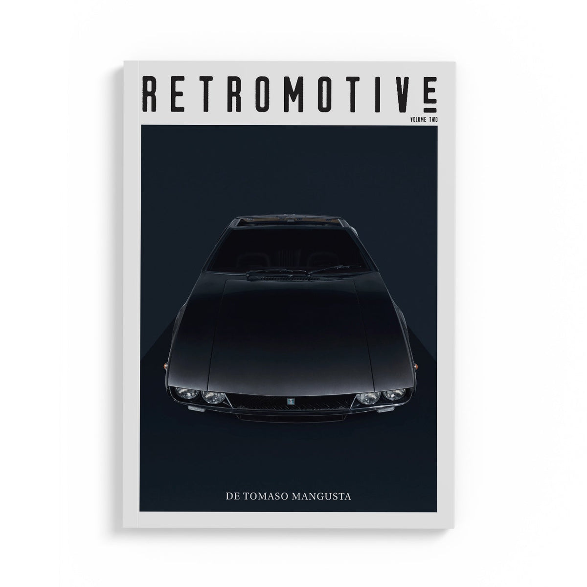 Retromotive Magazine Volume 2 — classic car magazine cover featuring Peugeot 205 GTI, DeTomaso Mangusta and Lotus 11