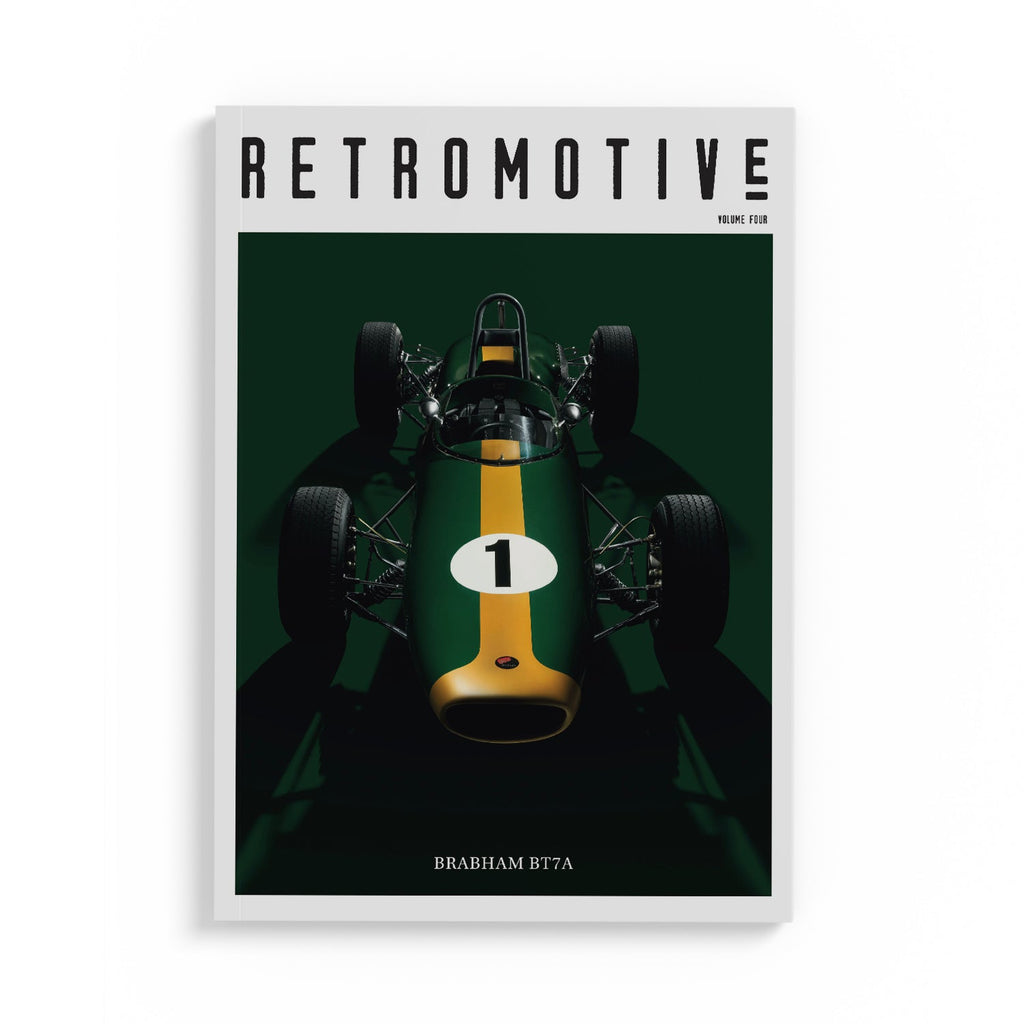 Retromotive Magazine Volume 4 — classic car magazine cover featuring Brabham BT7A, Honda NSX and Porsche 550 Spyder